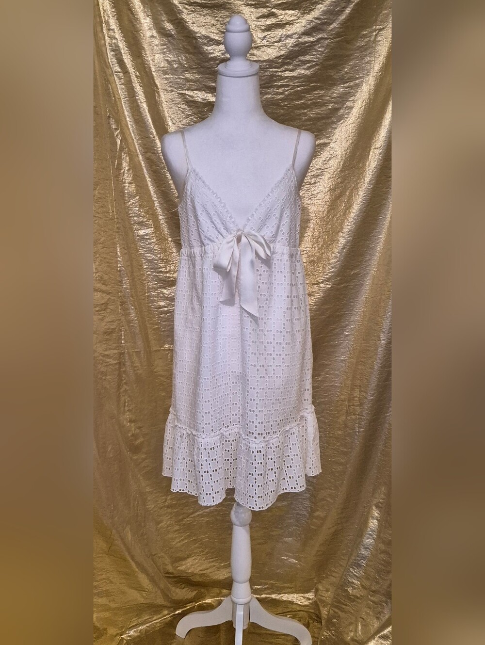 White Eyelet Ruffled Slip Dress with Bow